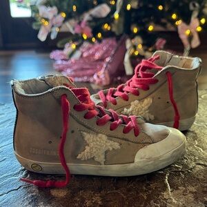 Golden Goose Kids High-Top Sneakers with Red Laces and Star